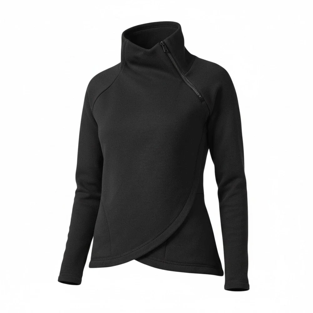 Athleta Women's Cozy Karma Asymmetrical Zip Fleece Lined Black Pullover -Sz. XXS
